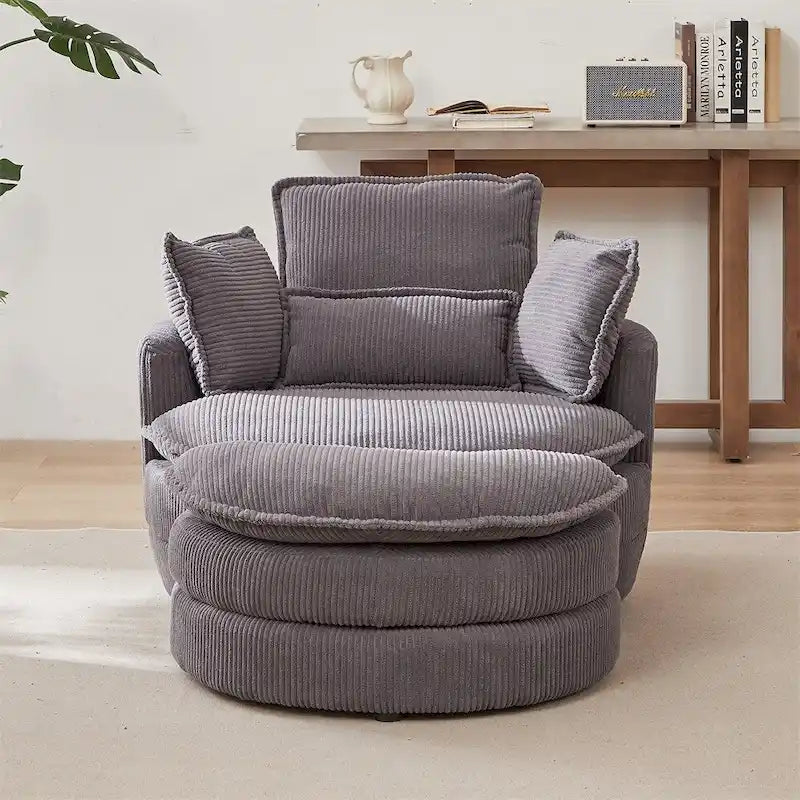 Oversized Swivel Chair with Moon Storage Ottoman with 4 Pillows