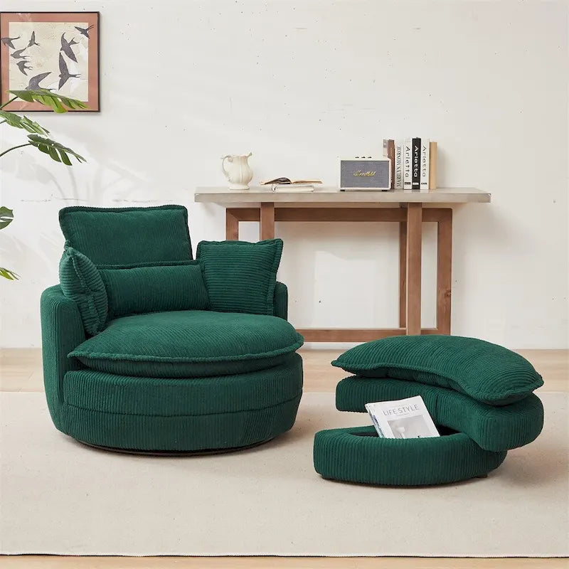 Oversized Swivel Chair with Moon Storage Ottoman with 4 Pillows