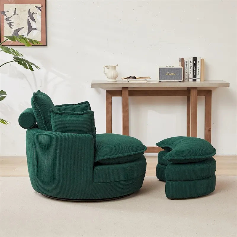 Oversized Swivel Chair with Moon Storage Ottoman with 4 Pillows