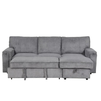 Upholstery Sleeper Sectional Sofa with Storage Bags and 2 Cup Holders on Arms
