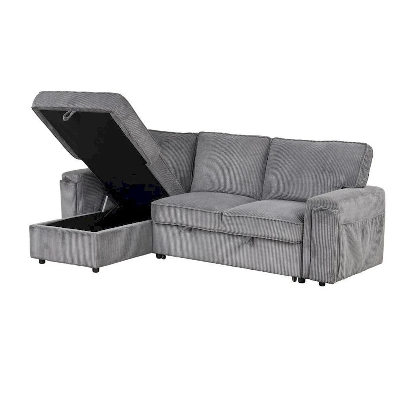 Upholstery Sleeper Sectional Sofa with Storage Bags and 2 Cup Holders on Arms