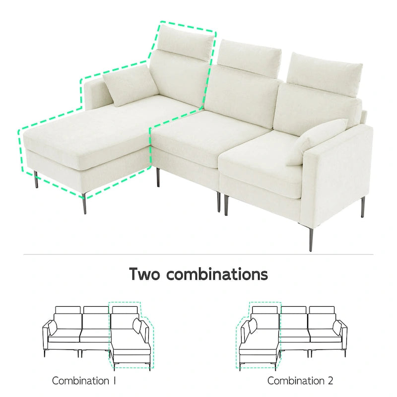 89  Chenille Sectional Sofa Couch With Extra Wide Chaise For Livingroom