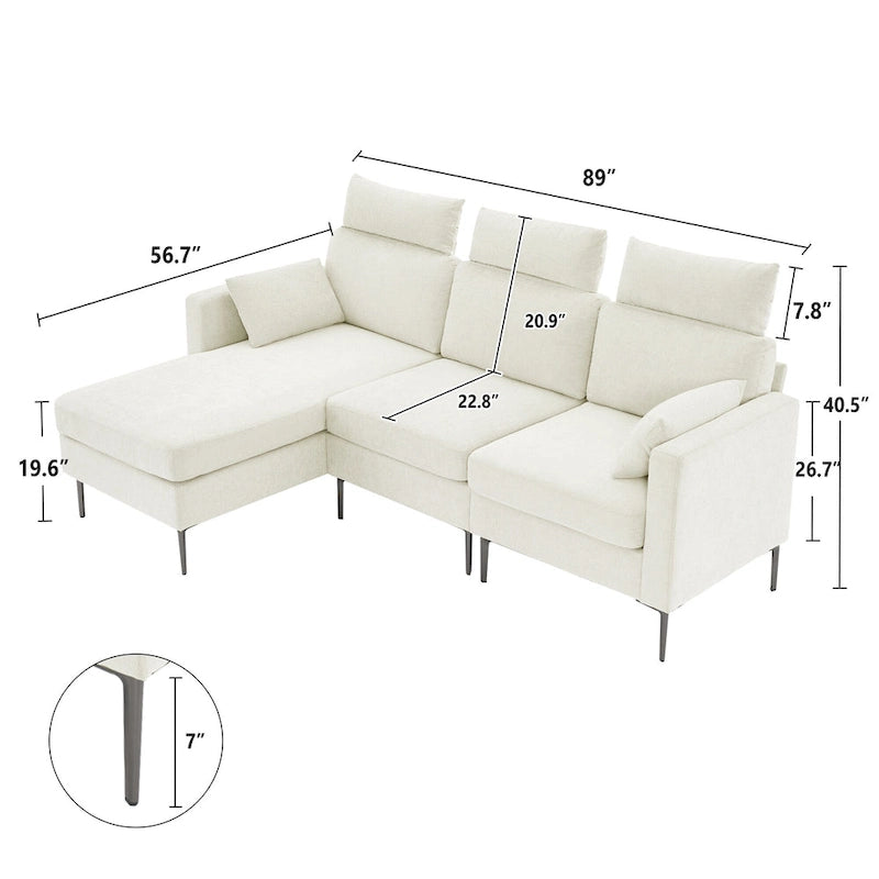 89  Chenille Sectional Sofa Couch With Extra Wide Chaise For Livingroom
