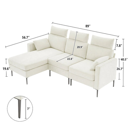 89  Chenille Sectional Sofa Couch With Extra Wide Chaise For Livingroom