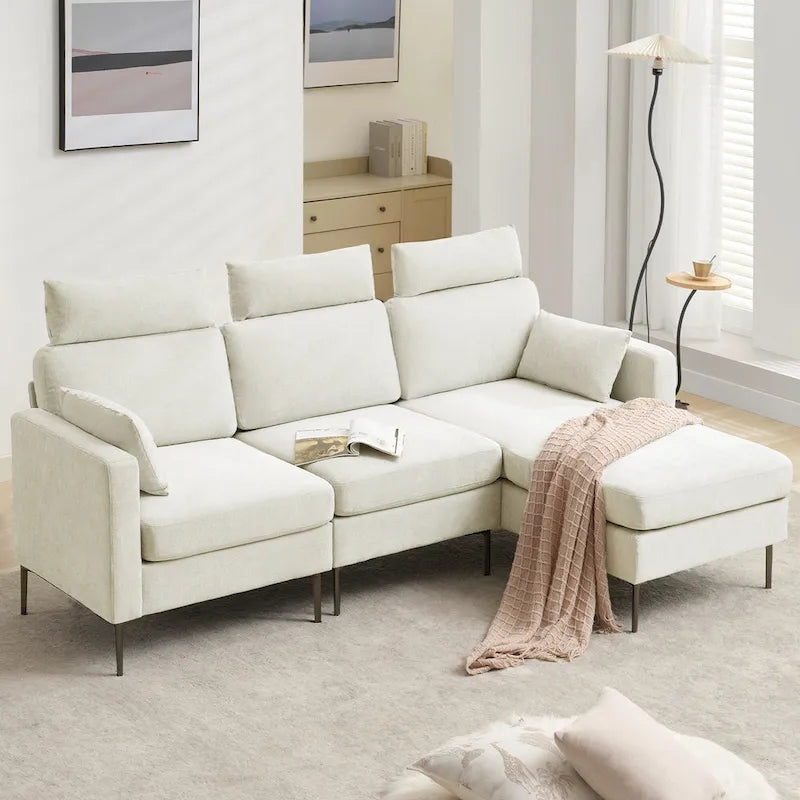 89  Chenille Sectional Sofa Couch With Extra Wide Chaise For Livingroom