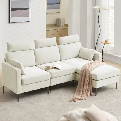 89  Chenille Sectional Sofa Couch With Extra Wide Chaise For Livingroom