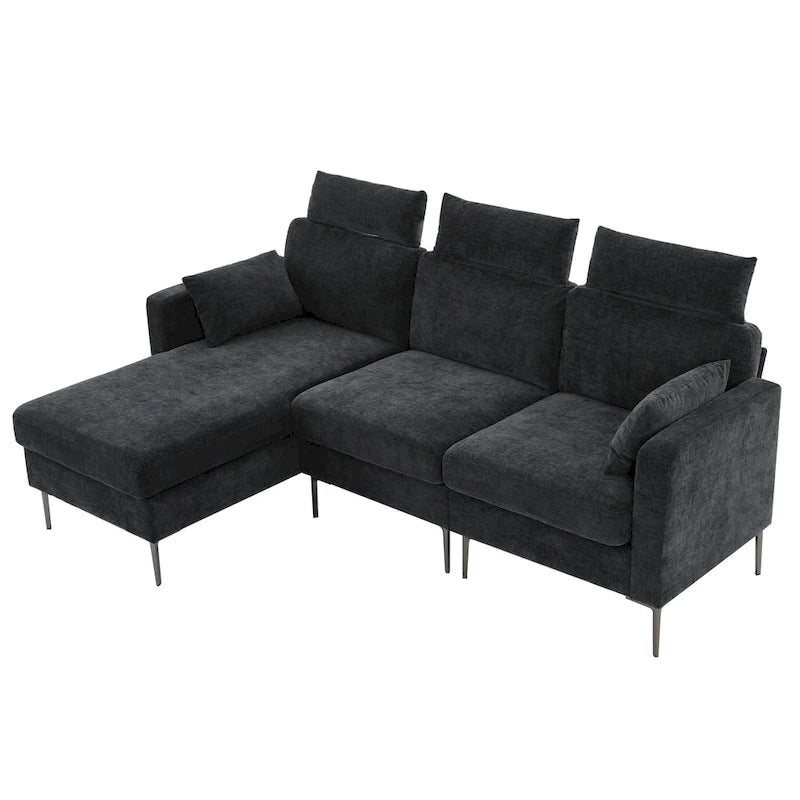 89  Chenille Sectional Sofa Couch With Extra Wide Chaise For Livingroom