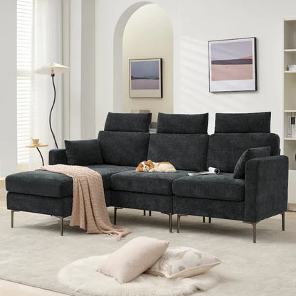 89  Chenille Sectional Sofa Couch With Extra Wide Chaise For Livingroom