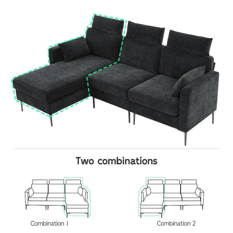 89  Chenille Sectional Sofa Couch With Extra Wide Chaise For Livingroom