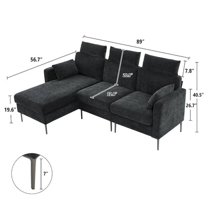 89  Chenille Sectional Sofa Couch With Extra Wide Chaise For Livingroom