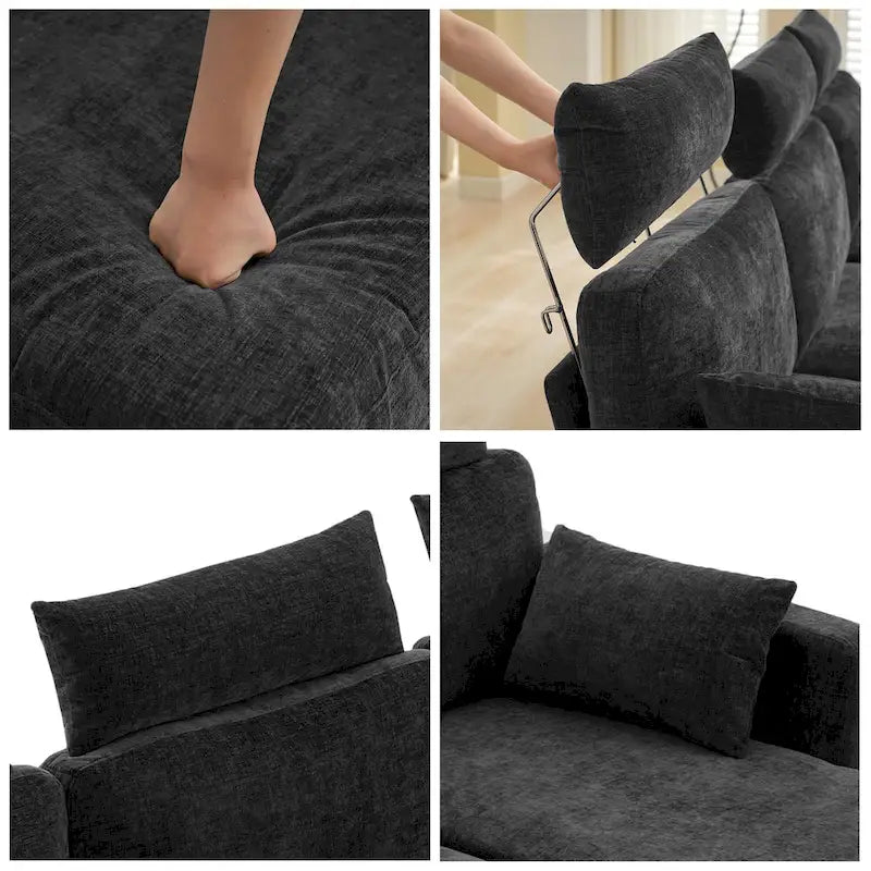 89  Chenille Sectional Sofa Couch With Extra Wide Chaise For Livingroom