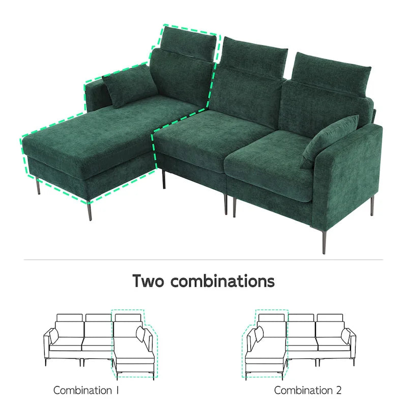 89  Chenille Sectional Sofa Couch With Extra Wide Chaise For Livingroom