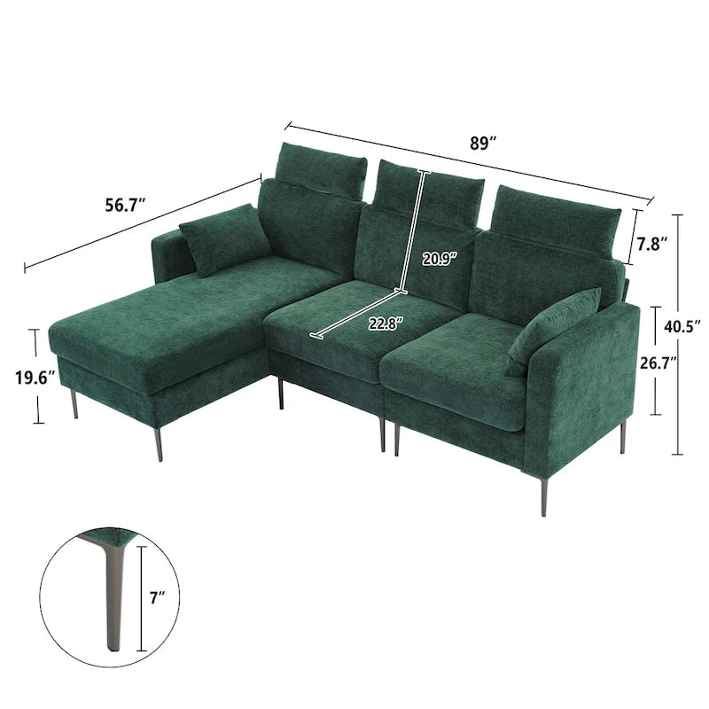 89  Chenille Sectional Sofa Couch With Extra Wide Chaise For Livingroom