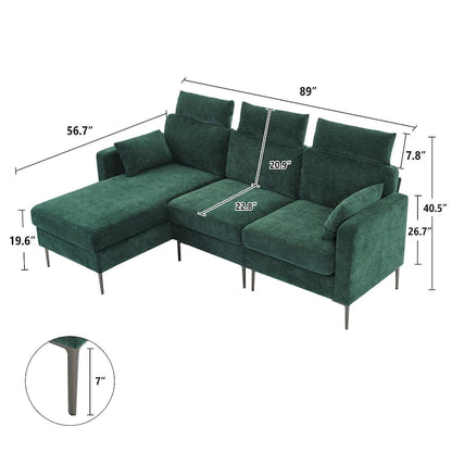 89  Chenille Sectional Sofa Couch With Extra Wide Chaise For Livingroom