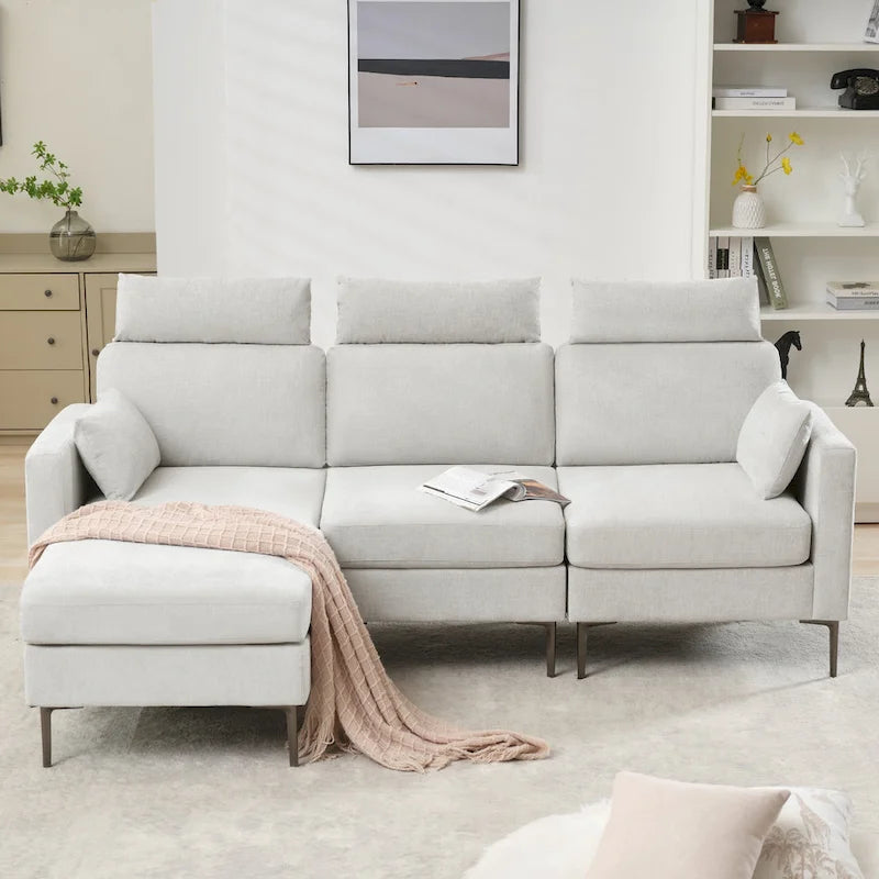 89  Chenille Sectional Sofa Couch With Extra Wide Chaise For Livingroom