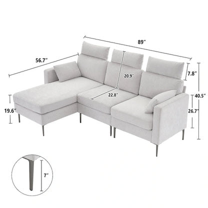89  Chenille Sectional Sofa Couch With Extra Wide Chaise For Livingroom