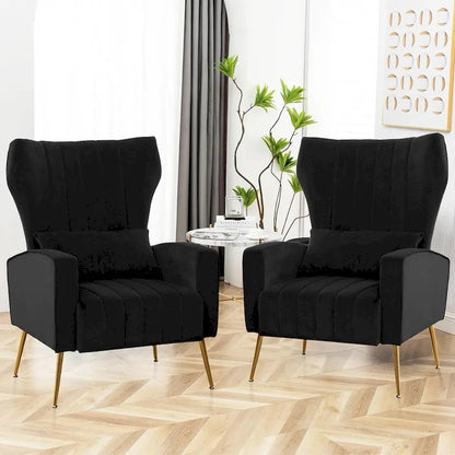 HOMYKA Accent Chair Upholstered Velvet Wingback Armchair Set of 2