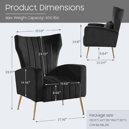 HOMYKA Accent Chair Upholstered Velvet Wingback Armchair Set of 2