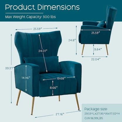 HOMYKA Accent Chair Upholstered Velvet Wingback Armchair Set of 2