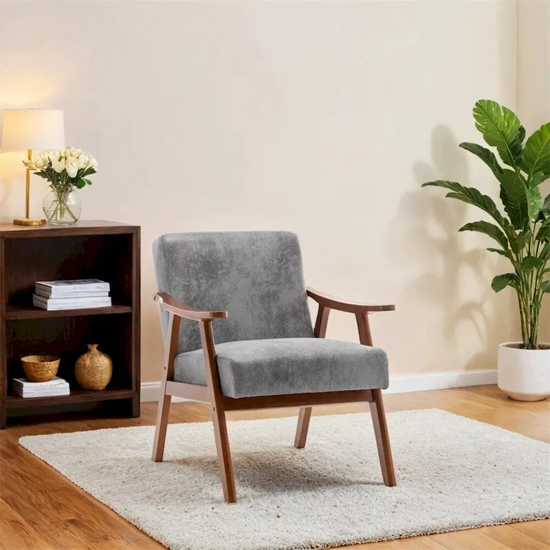 Mid-Century Modern Chair,Living Room Chair with Solid Wood Frame