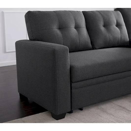 Upholstered Pull Out Sectional Sofa with Chaise - 82 W x 53 D x 34.5 H
