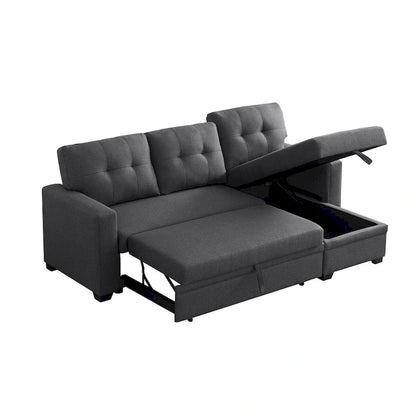 Upholstered Pull Out Sectional Sofa with Chaise - 82 W x 53 D x 34.5 H