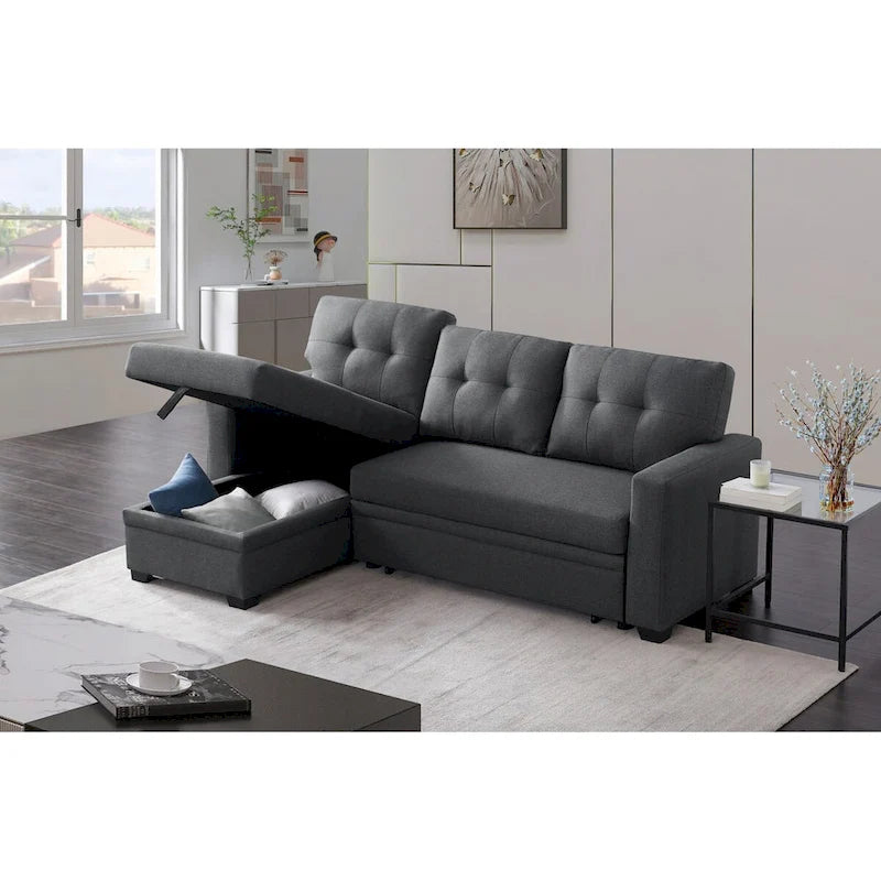 Upholstered Pull Out Sectional Sofa with Chaise - 82 W x 53 D x 34.5 H