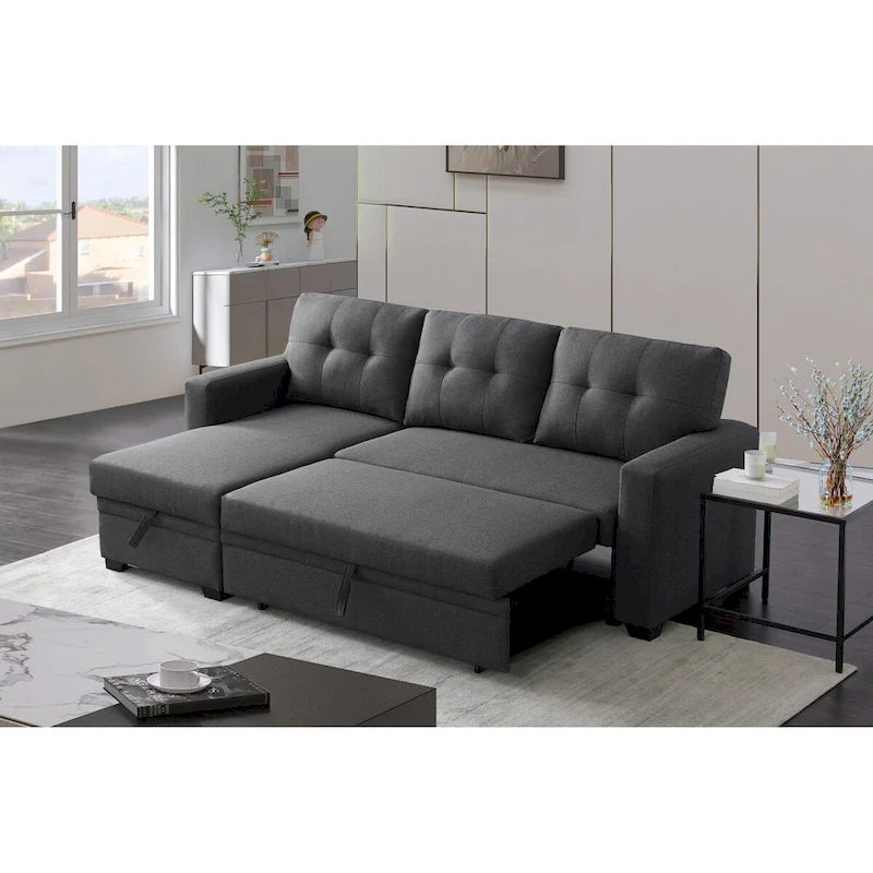 Upholstered Pull Out Sectional Sofa with Chaise - 82 W x 53 D x 34.5 H