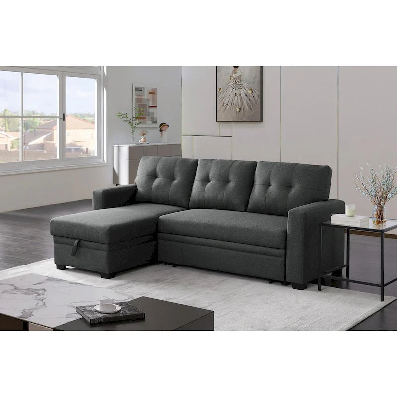 Upholstered Pull Out Sectional Sofa with Chaise - 82 W x 53 D x 34.5 H