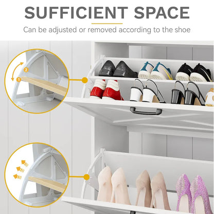 Farmhouse Shoe Storage Cabinet with Shoe Bench Entryway Shoe Storage with 2 Flip Drawers for 16 Pairs - 9.4W  x 47.1 L x 41.3 H