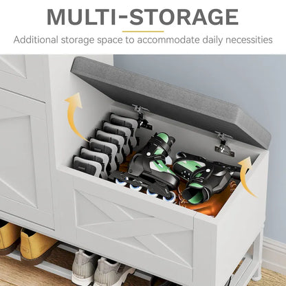 Farmhouse Shoe Storage Cabinet with Shoe Bench Entryway Shoe Storage with 2 Flip Drawers for 16 Pairs - 9.4W  x 47.1 L x 41.3 H