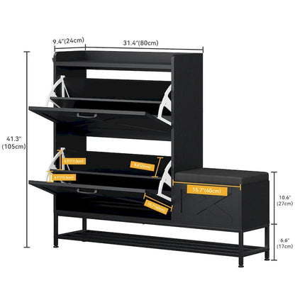 Farmhouse Shoe Storage Cabinet with Shoe Bench Entryway Shoe Storage with 2 Flip Drawers for 16 Pairs - 9.4W  x 47.1 L x 41.3 H
