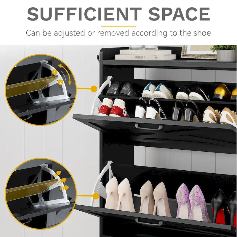 Farmhouse Shoe Storage Cabinet with Shoe Bench Entryway Shoe Storage with 2 Flip Drawers for 16 Pairs - 9.4W  x 47.1 L x 41.3 H