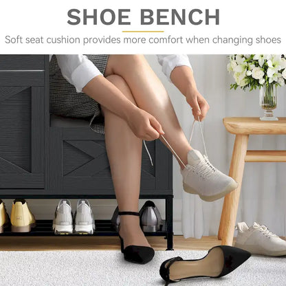 Farmhouse Shoe Storage Cabinet with Shoe Bench Entryway Shoe Storage with 2 Flip Drawers for 16 Pairs - 9.4W  x 47.1 L x 41.3 H