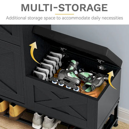 Farmhouse Shoe Storage Cabinet with Shoe Bench Entryway Shoe Storage with 2 Flip Drawers for 16 Pairs - 9.4W  x 47.1 L x 41.3 H