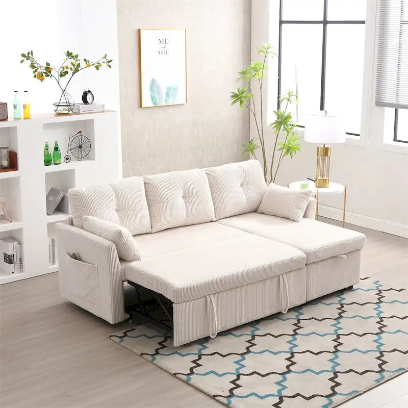 Divano Sezionale Modulare a L con Chaise Reversibile e Sedile Contenitore