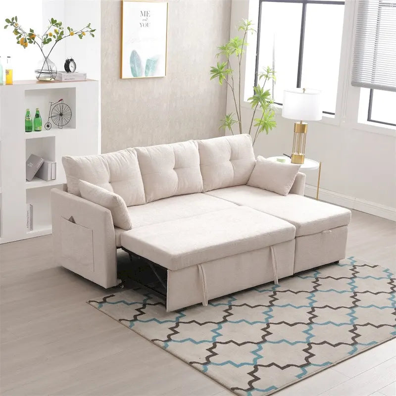 Divano Sezionale Modulare a L con Chaise Reversibile e Sedile Contenitore