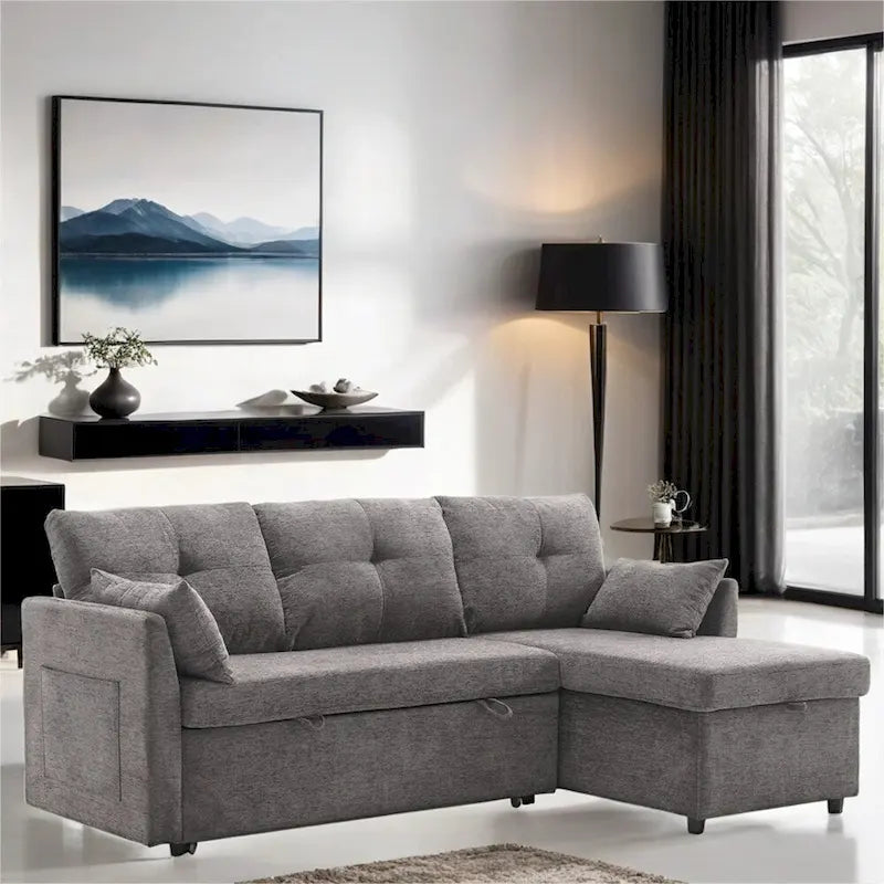 Divano Sezionale Modulare a L con Chaise Reversibile e Sedile Contenitore