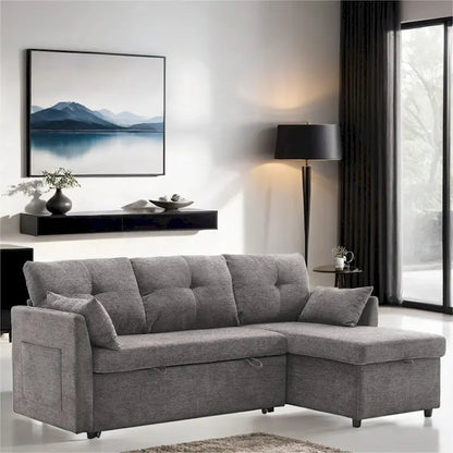 Divano Sezionale Modulare a L con Chaise Reversibile e Sedile Contenitore