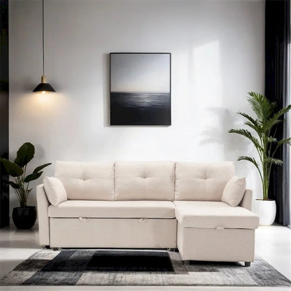 Divano Sezionale Modulare a L con Chaise Reversibile e Sedile Contenitore