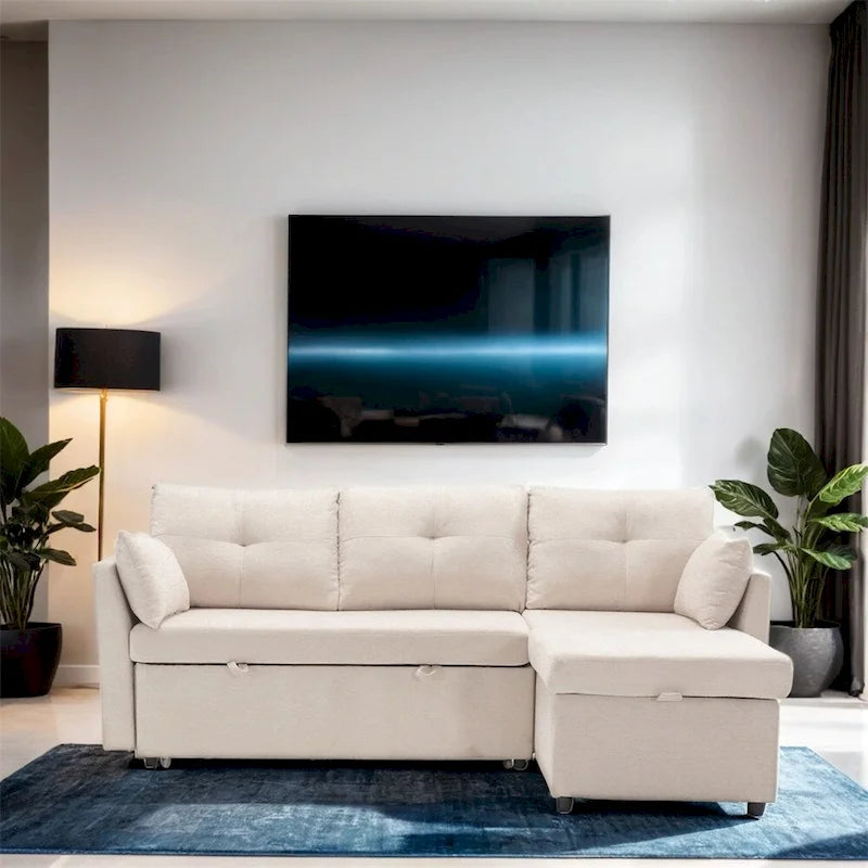 Divano Sezionale Modulare a L con Chaise Reversibile e Sedile Contenitore