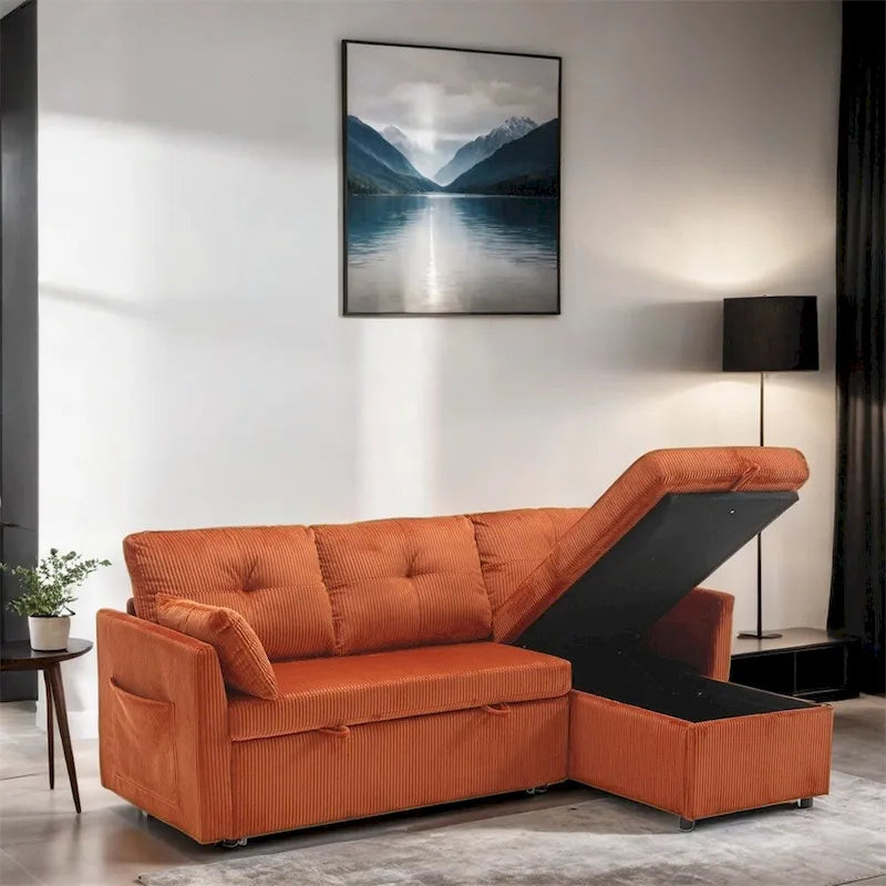 Divano Sezionale Modulare a L con Chaise Reversibile e Sedile Contenitore