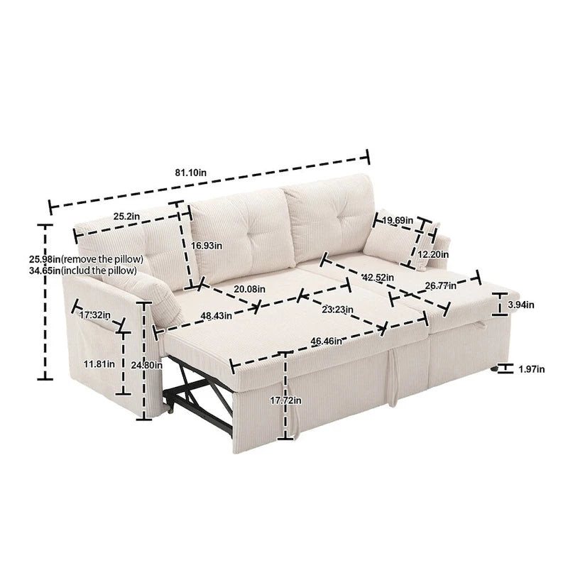 Divano Sezionale Modulare a L con Chaise Reversibile e Sedile Contenitore