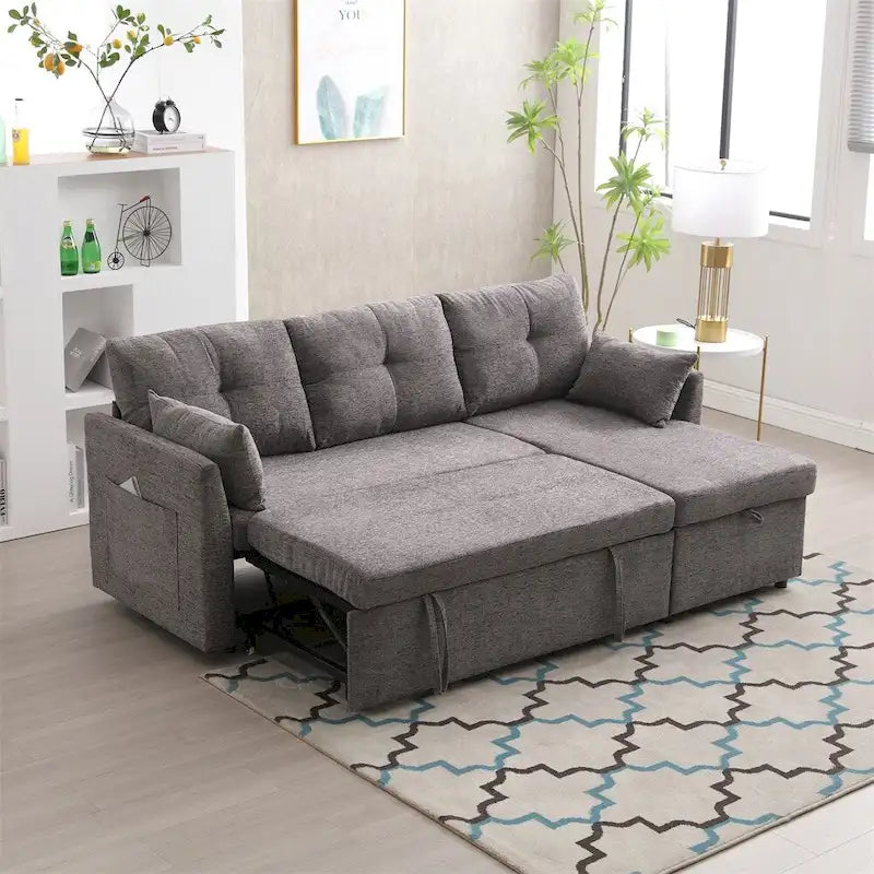 Divano Sezionale Modulare a L con Chaise Reversibile e Sedile Contenitore