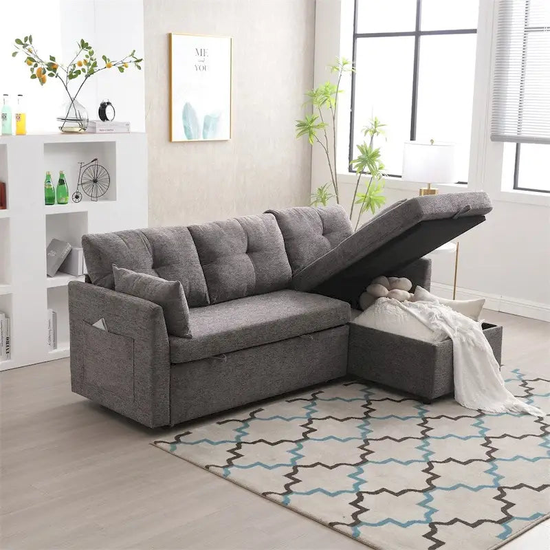 Divano Sezionale Modulare a L con Chaise Reversibile e Sedile Contenitore