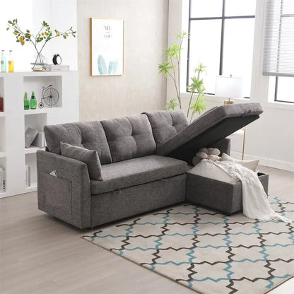 Divano Sezionale Modulare a L con Chaise Reversibile e Sedile Contenitore