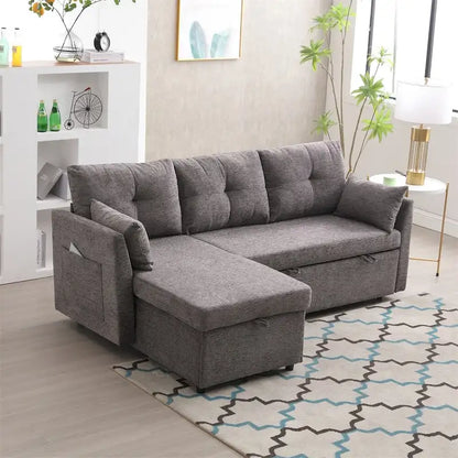 Divano Sezionale Modulare a L con Chaise Reversibile e Sedile Contenitore