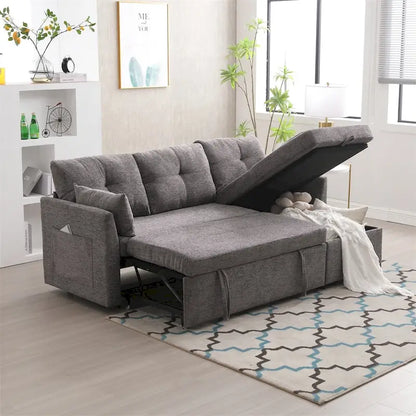 Divano Sezionale Modulare a L con Chaise Reversibile e Sedile Contenitore