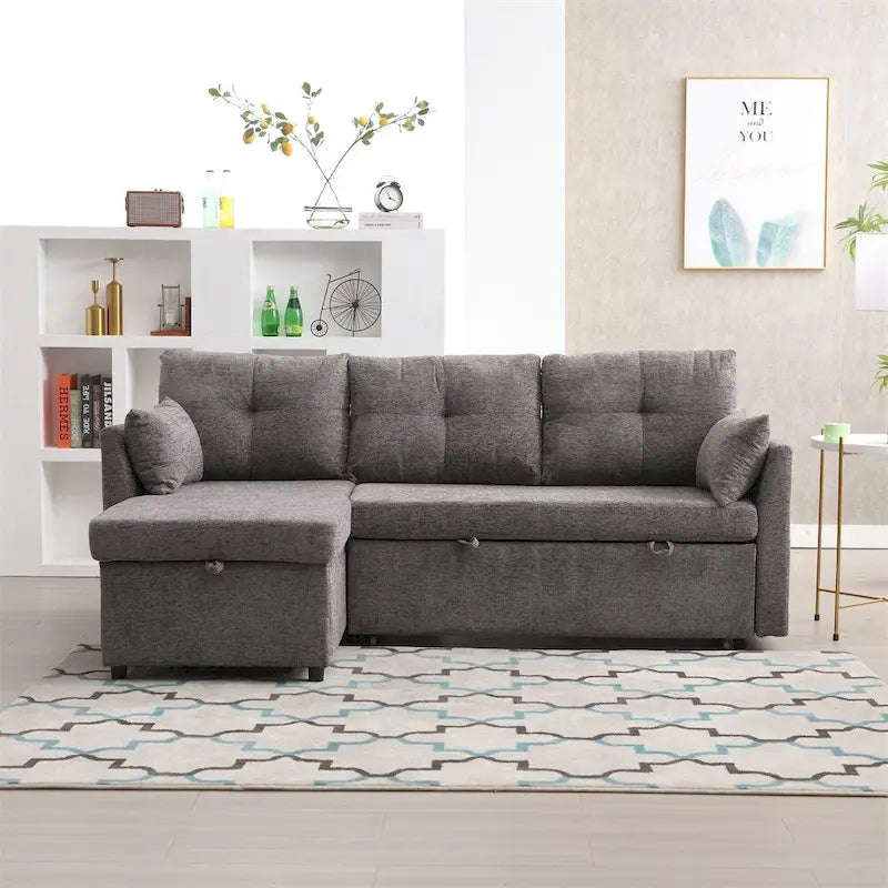 Divano Sezionale Modulare a L con Chaise Reversibile e Sedile Contenitore