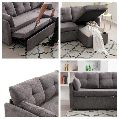 Divano Sezionale Modulare a L con Chaise Reversibile e Sedile Contenitore